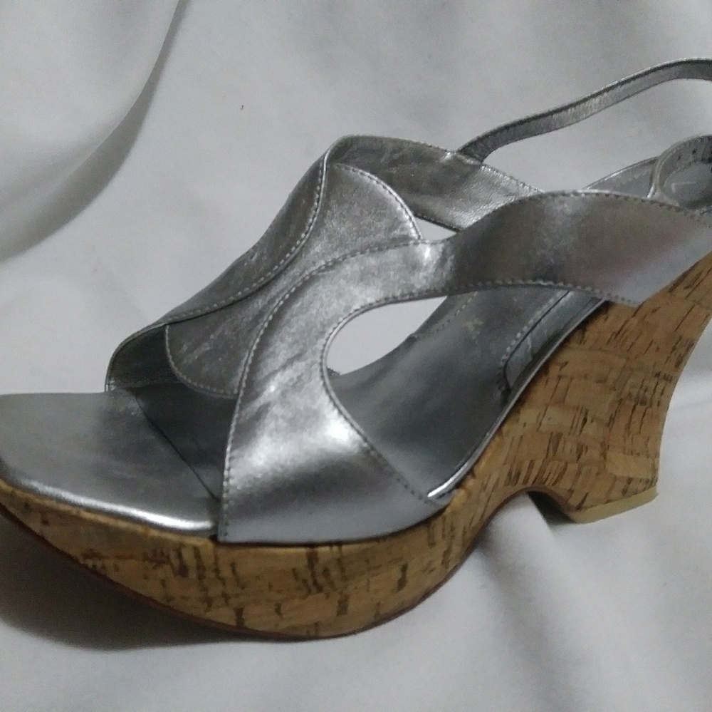 Via Spiga Metallic Grey Cork Wedges 9.5M